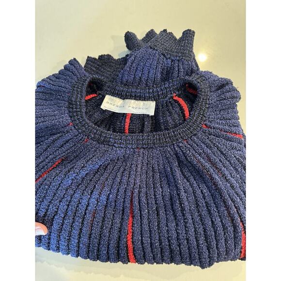Vintage Brenda French Navy Blue Red Striped Pullover Sweater Artsy Hand Loomed - Picture 3 of 12